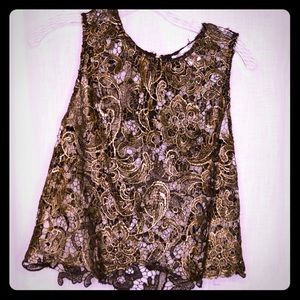 Sans Souci Black & Gold Lace Top Sz M